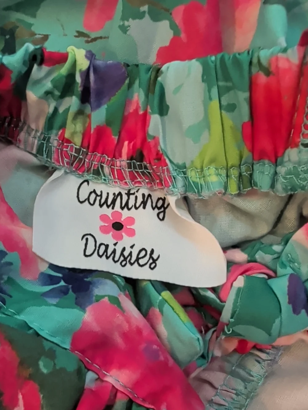 Girls Floral Ruffle Strap Dress in Teal and Coral